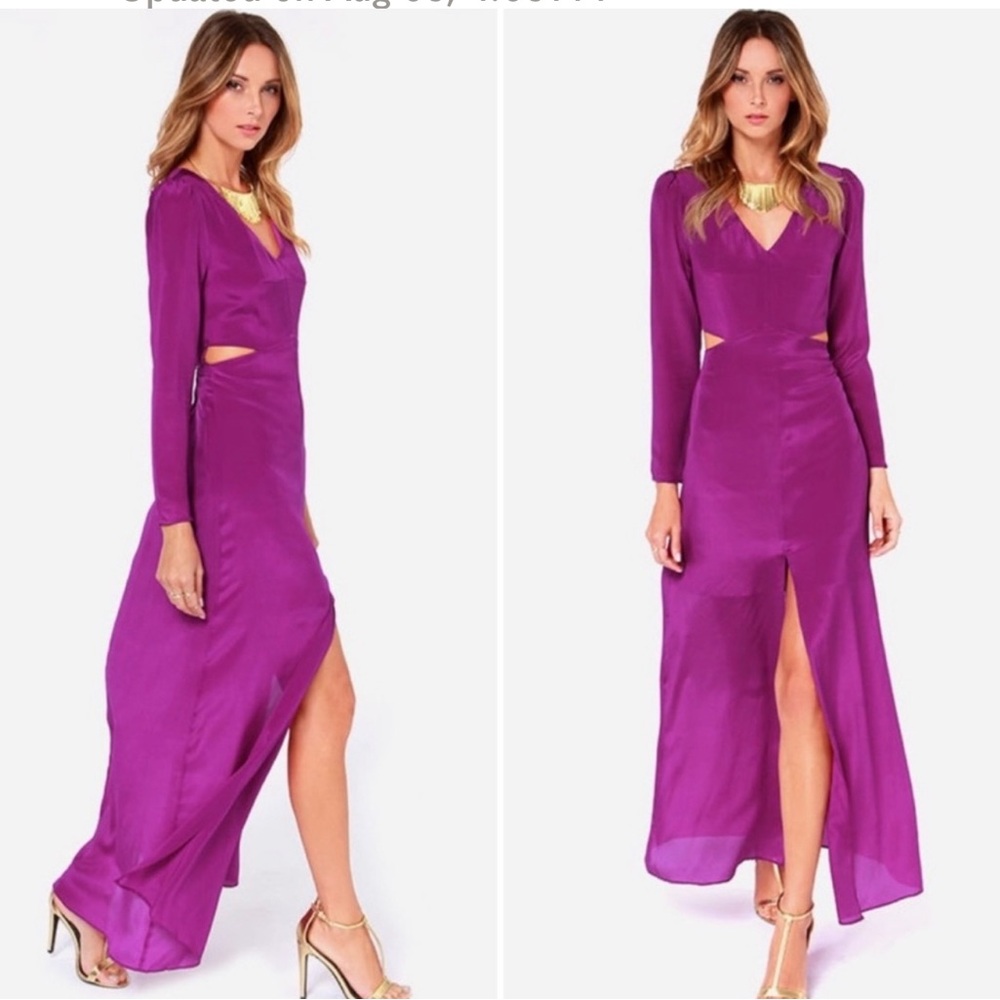 Line and Dot Norma Purple Silk Statement Maxi Dress Special Occasion NWT L #126